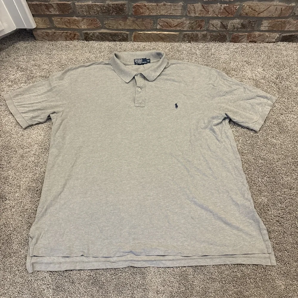 Polo Ralph Lauren Polo Shirt Gray Solid Preppy Cotton Pony Casual 3XLT Tall Golf